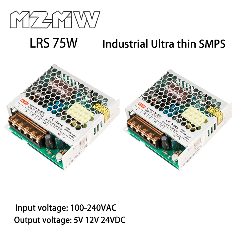 LRS Ultra-tenké prepínanie napájania Séria 75W AC až DC 100-240VAC 5V 12V 24VDC Priemyselné transformátory Adaptér SMPS