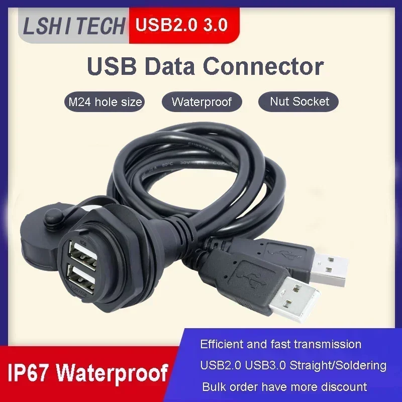 LU25 M25 Duálny kanál Nepremokavý samica konektora panela USB USB 2.0 3.0 Adaptér 0,1 m až 5 m kábel počítača+prachový uzáver