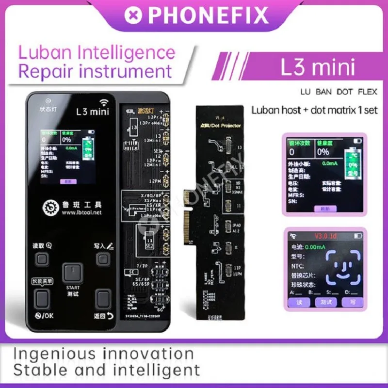 Luban L3 Mini Dot Matrix Projection Programmer pre iPhone X-14Pro Max Face ID tester Tester Oprava batérie Zdravie Výstražné odstraňovanie Nástroje