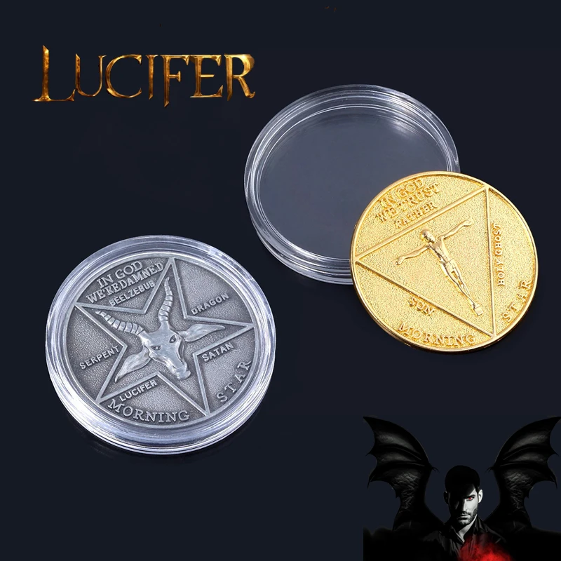 Lucifer Morning Star Satanic Coin Päťbinená hviezda oviec Mosadz Old Silver Medal Collection Remese Craft s krabicou
