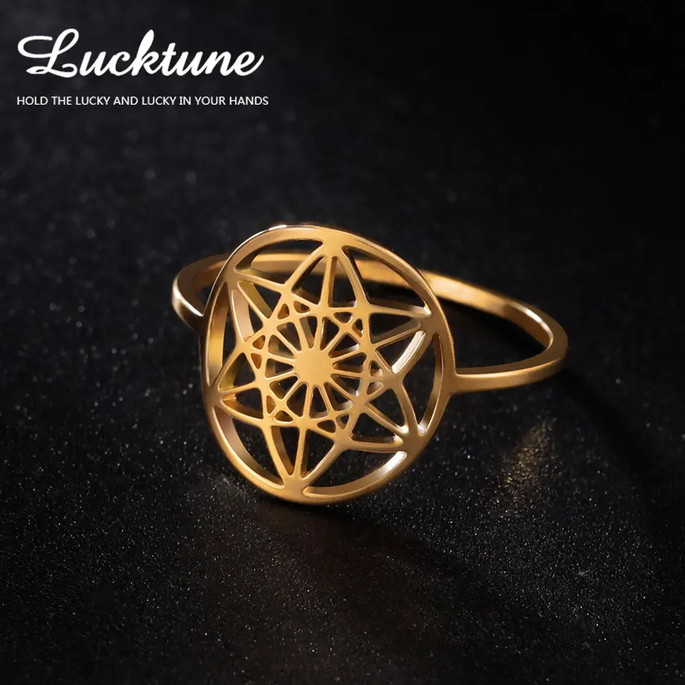 Lucktune hexagram kvetina Život z nehrdzavejúcej ocele pre ženy Geometria Merkaba Star Finger Rings Retro židovské šperky darčeky