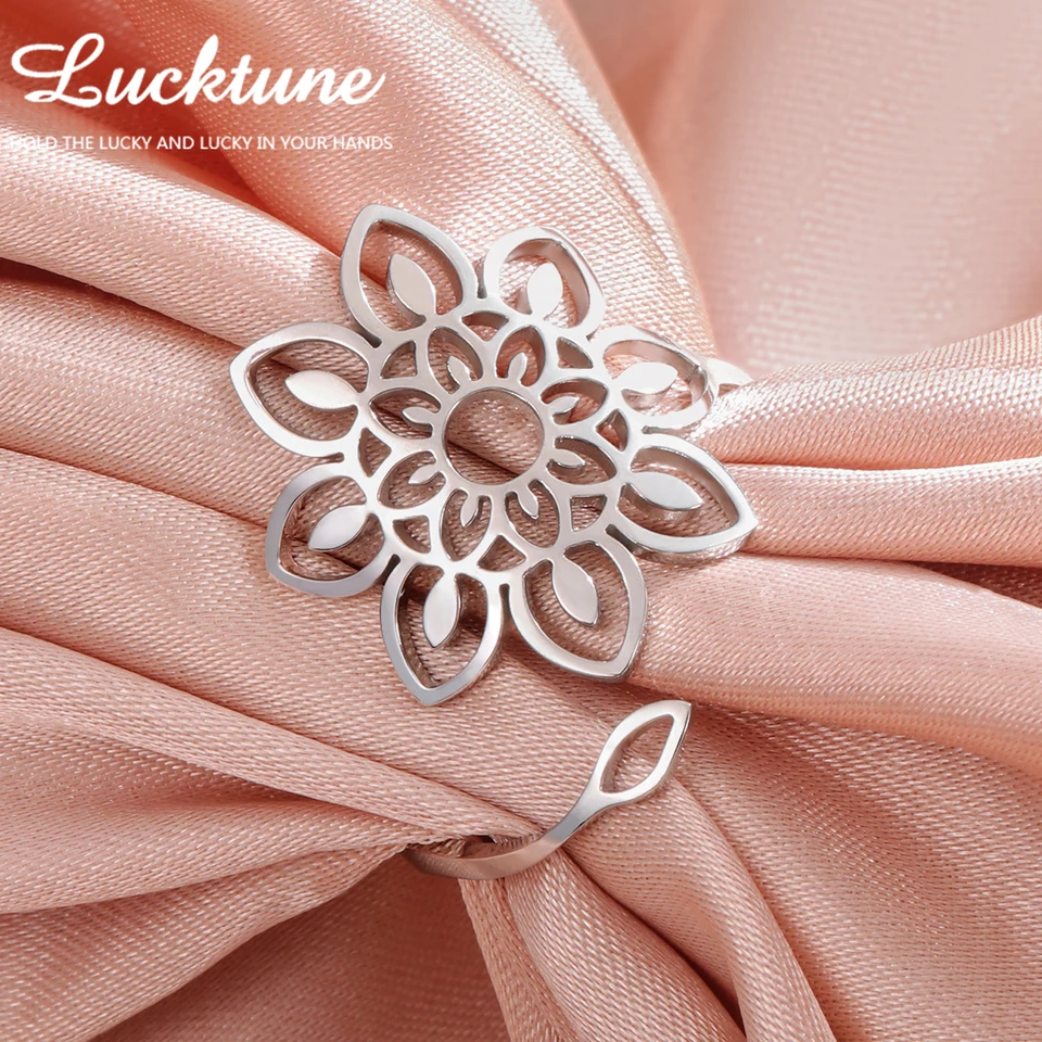 Lucktune lotus veľký kvet otvorený prsteň z nehrdzavejúcej ocele Český nastaviteľný prsteň pre ženy vintage estetický svadobný darček