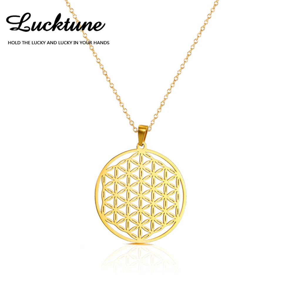 Lucktune Viking Kvet života prívesok Náhrdelník z nehrdzavejúcej ocele vinobranie posvätné mandala reťazový náhrdelník Ženy Estetické šperky