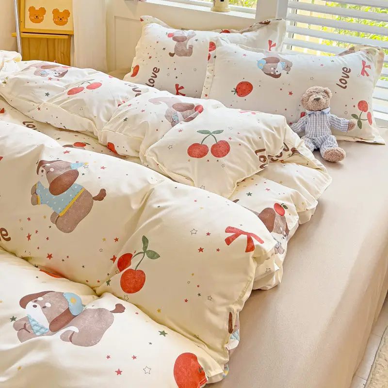 Lucky Dog Bedding Set Cute Cartoon No Filler Twin Plno Veľkosť Ocy Cover Plochá plech vankúš módne dievčatá chlapci Nové posteľné bielizeň