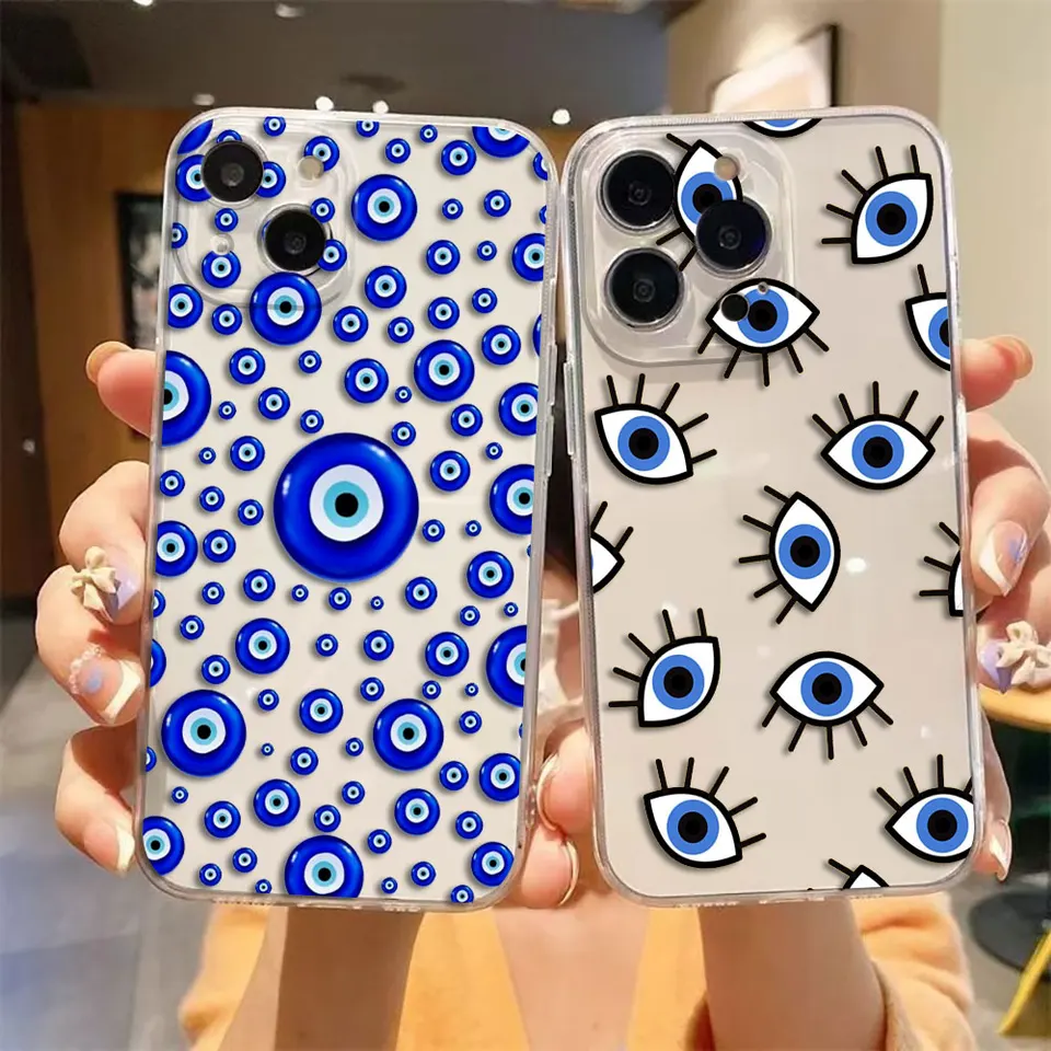 Lucky Eye Blue Evil Eye Tlač obalu Clear Telefón puzdro pre Oppo Reno 12 11 11f 10 8z 8t 7 7Z 6 6Z 5G 5 5f Nájsť x3 Lite TPU puzdro