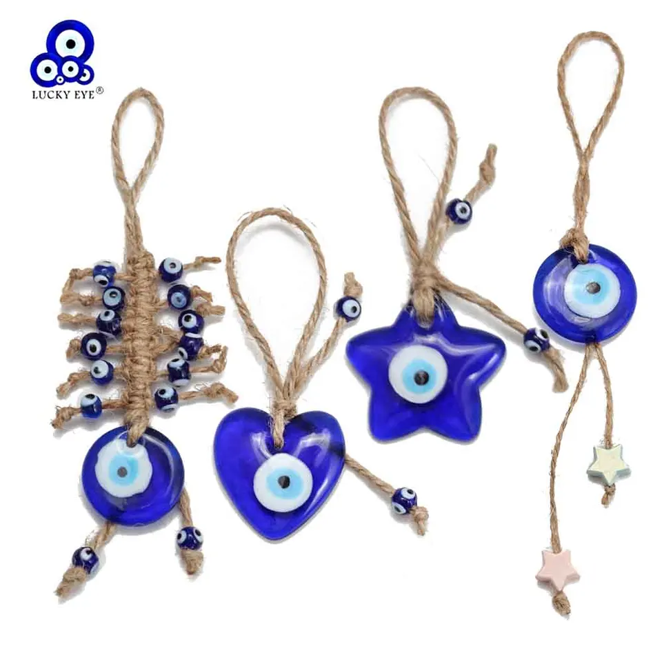 Lucky Eye Glass Heart hviezda Round Pendant Wall zavesenie modré turecké zlé eye keychain car keyring pre ženy muži šperky be893