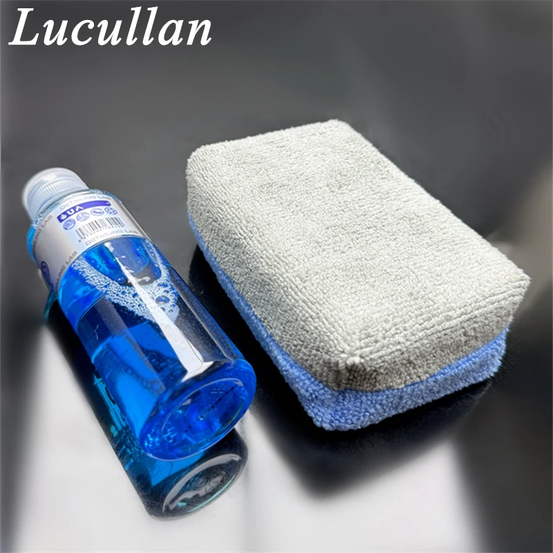 Lucullan Blue & Grey Dual Color Stitching Micrufiber Waxing Diecking Špongie 3 