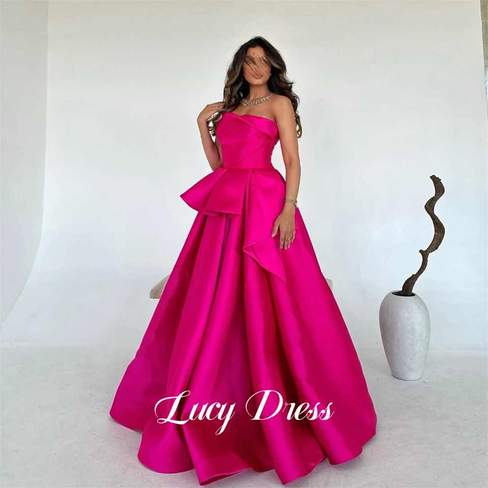 Lucy Rose Red Elegant Party Dress Evening Line A Satin Satin Prispôsobené šaty 2024 Ženy Robe de Soiree Femmes Ball Gowns