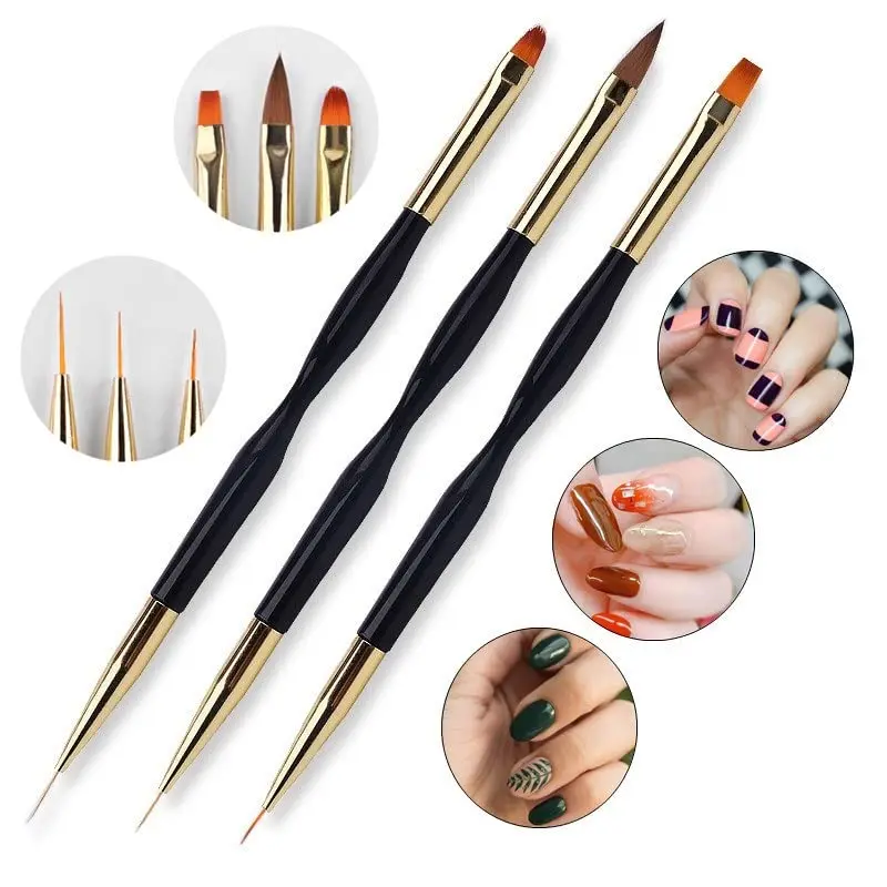Lulaa 3 PCS kreslenie nechtov kreslenie duálne koncové nechtové umenie kefy na kefu Akrylové okrúhle ploché maľovanie kreslenie vložky na nechty Nástroje na nechty