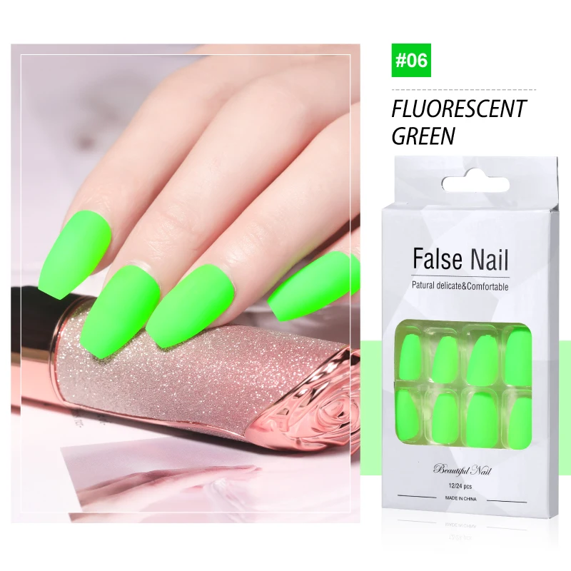 Lulaa Multifarious Fluorescent na nechtových tipoch na nechty Glow-in-Dark Luminous Fake Fake nechty Baletný lis na nechty Sada odnímateľných prstov