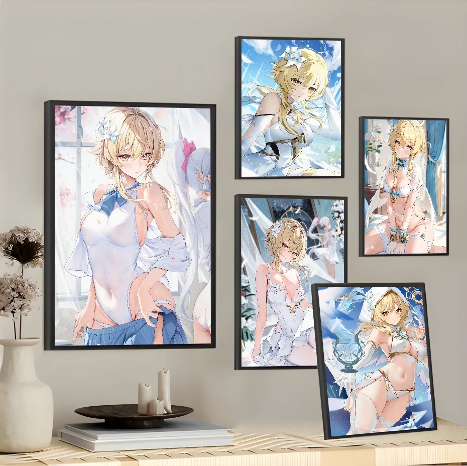 Lumine Genshin dopad sexy roztomilé plážové bikiny anime plagát nástenná maľba Štúdia Nordic Home Decor