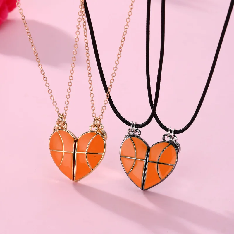 Luoluo & Baby 2pcs/Set Cartoon Srdce Basketbal Basketbal Retiad Reťaz Najlepší priateľ náhrdelník BFF Friendship Darčeky pre deti