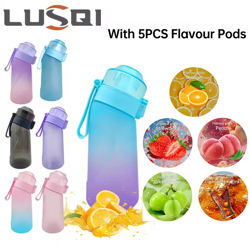 LUSQI 1PC 500 ml Športová ochutená fľaša s vodou s 5 ks príchuťom Vôňa vodná šálka s slamou bez bpa bez bPA bez bPA