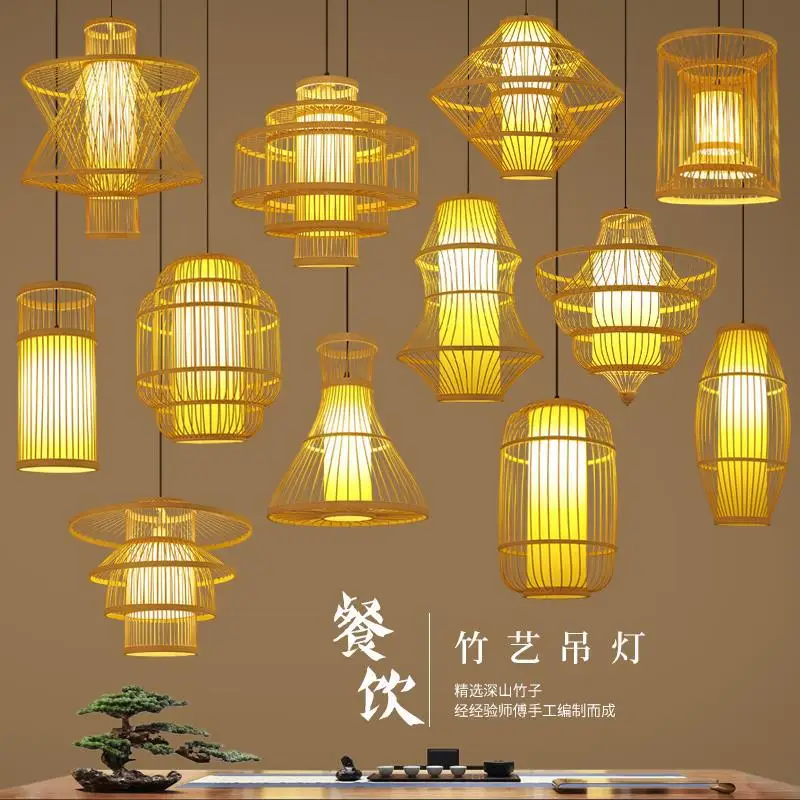 Luster Luster bambus tkaný luster čajovňa Hot Pot Restaurant Lantern luster bambus Art Rattan tkanú lampu