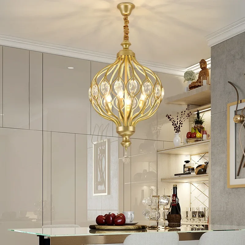 Luster s klietkami pre klietky pre kuchyne Art Deco Led Metal Gold a čierne svietidlá s chodbami.