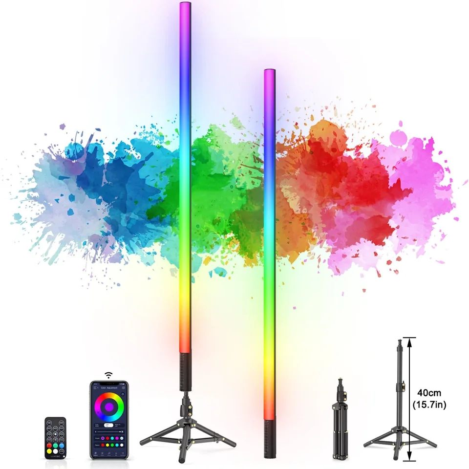LUXCEO 2-balenie 4ft RGB Mood Light Bluetooth Control LED Atmosféra Lamp Stick pre DJ Lighting/Dance Club/Photo Studio/Party