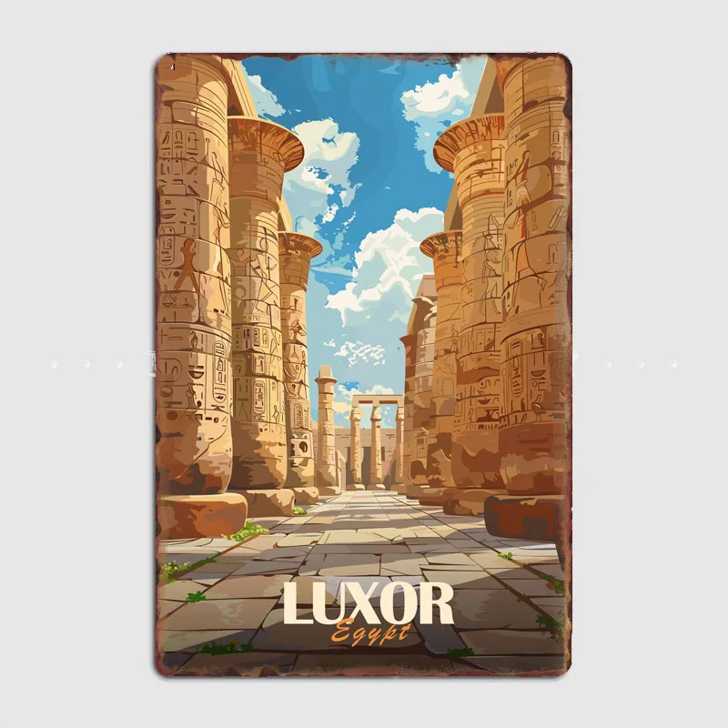 Luxor Egypt Temple City Cestovné scenérie Pamiatky retro plagát kovová značka Garáž vnútorná izba dekor dekor