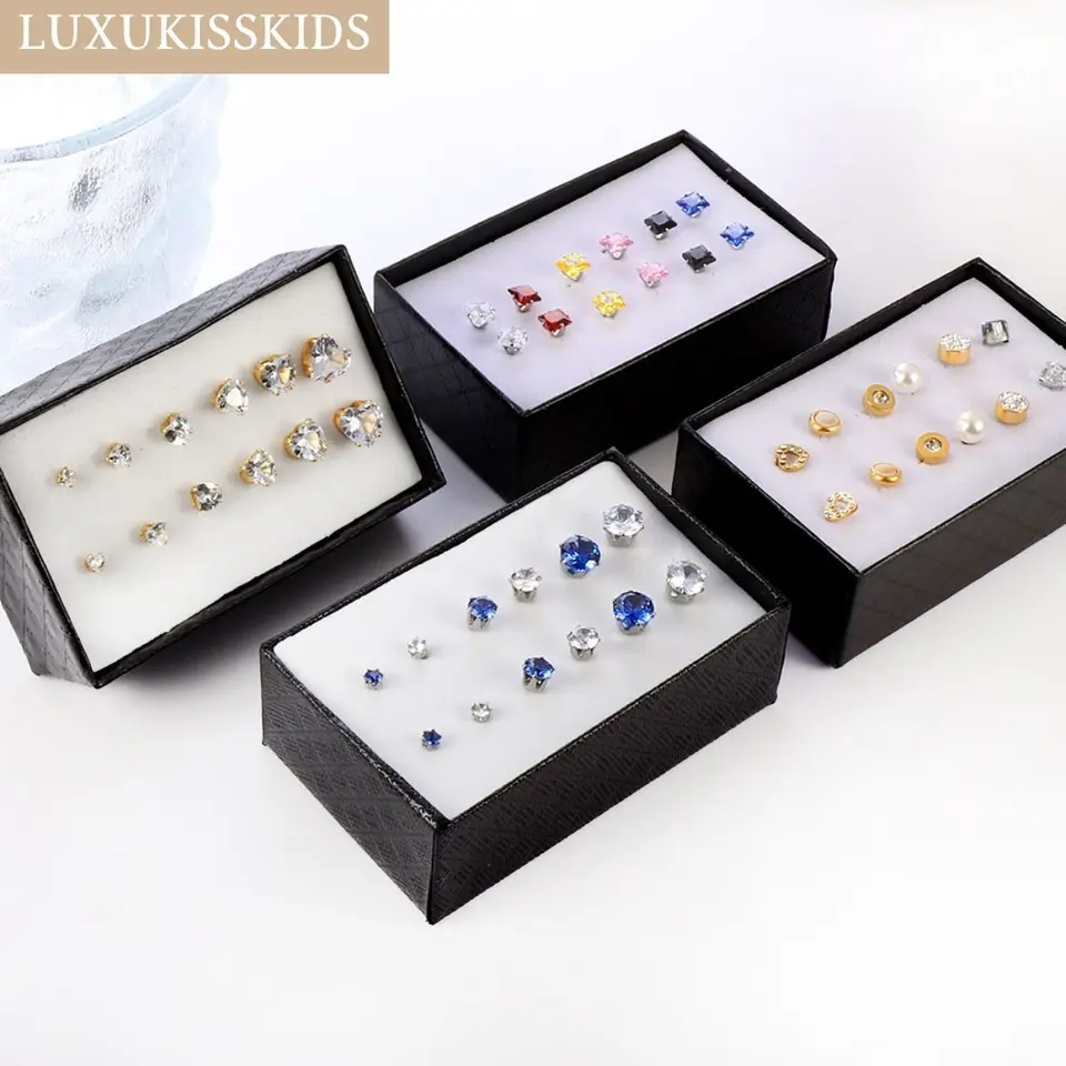 Luxukisskids Chirurgické oceľové súpravy náušnice pre ženy Doprava zdarma 6pairs/veľa cvočkov серьги kubický zirkon módne módne šperky