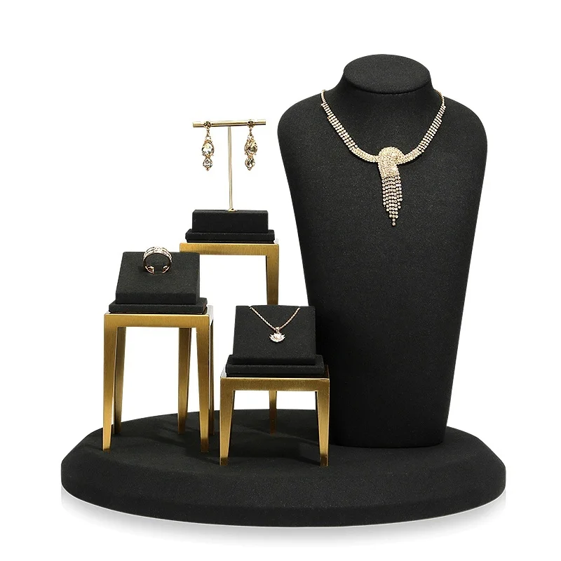 LuxUlry Mall Jewerly Shop Window Show Sada náhrdelníkových náušníc Držiteľ čierneho prívesku Rings Displej stojan pre obchod pre obchod