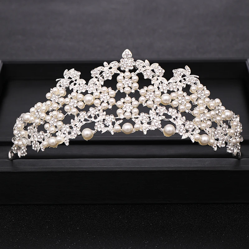 Luxuriou Crystal Pearl Silver Color Hair šperky svadobná diadémka svadobná korunka hlava šperky promócie Hlavné kadernice