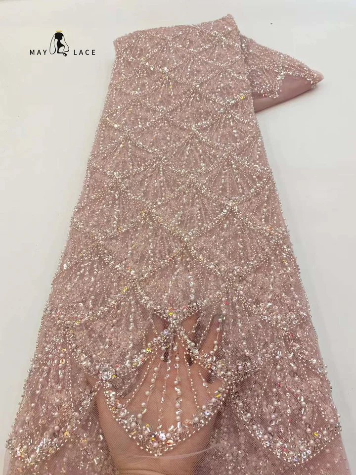 Luxusná africká korálková sieťová čipka Lace Lace Tkanina 2024 Korálky Vyšívacie flitre francúzske čipky Tulle pre nigérijské svadobné šaty