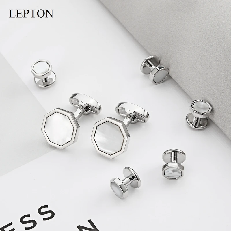 Luxusná luxusná matka perlových gombíkových gombíkov Tuxedo Studs Sets pre pánske obleky Formálne opotrebovanie golierových golierov Cuff Links