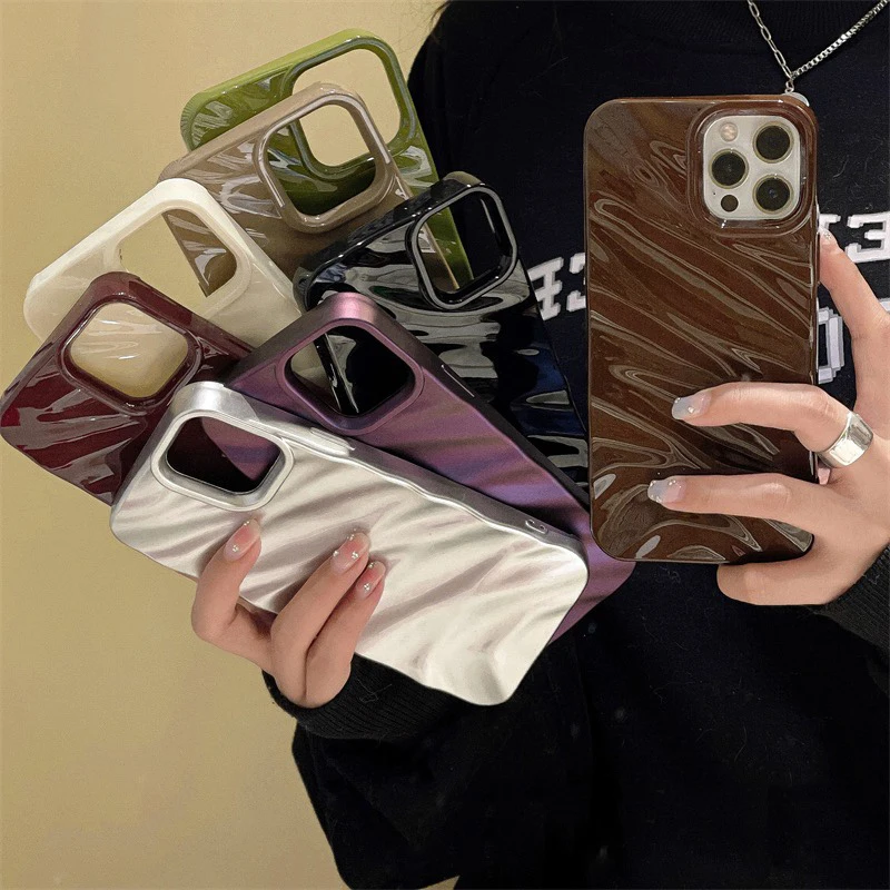 Luxusná móda 3D vlny trblietavé puzdro pre iPhone 15 Pro Max 15 14 13 12 11 11 Plus Candy Color Soft Silikone Shockproof Cover