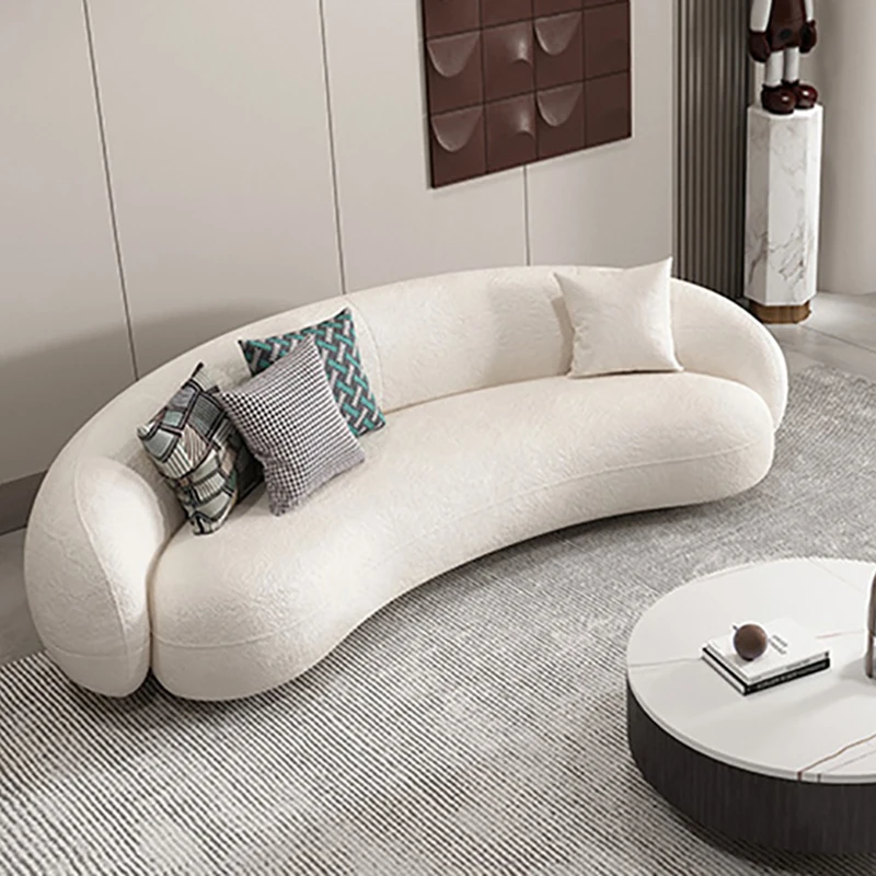 Luxusná obývacia izba pohovka Tkanina Moderná útulná biela zakrivená podlahová gauč Minimalistická Muebles para hogarový vnútorný nábytok