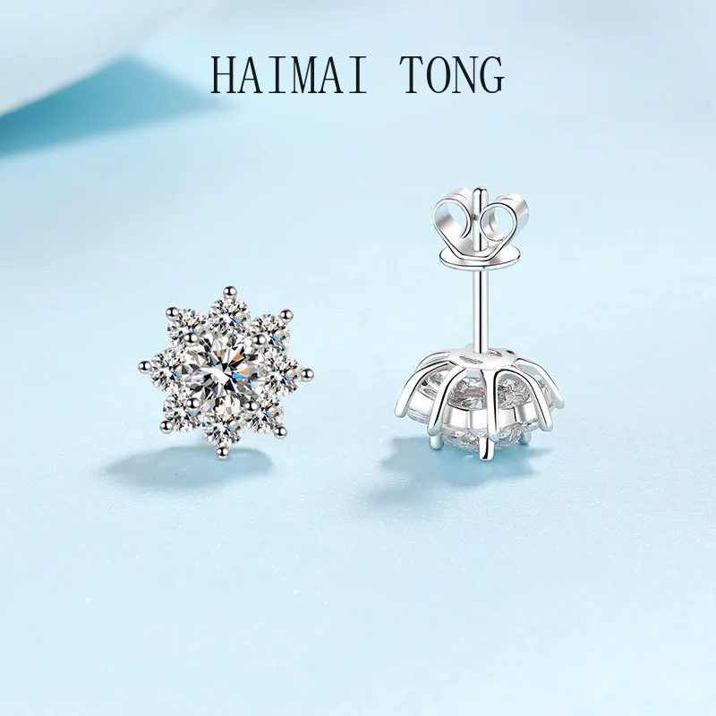 Luxusná platina PT950 Solitaire Svadobné šperky Gra Moissanite D farebný diamant nezvyčajné náušnice halo slnečného kvetu pre ženy