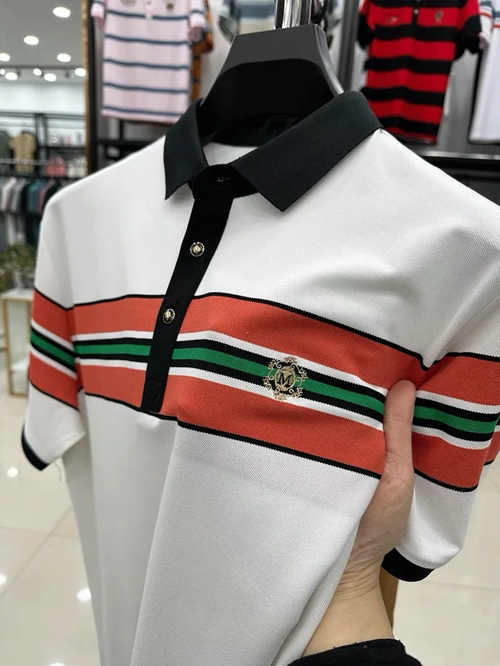 Luxusná značka s krátkym rukávom Polovica Pánske letné priedušné bavlnené módne módne dizajn vyšívaného golfového top ležérne tričko