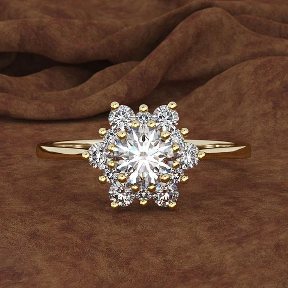 Luxusná ženská snehová vločka móda žltá ružová zlatá farba Crystal zirkón Kamenný prsteň vintage snubné prstene pre ženy