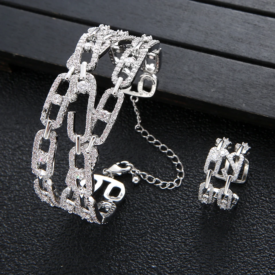 Luxusné 2ks Dubaj Ring Ring Set Fashion Jewelry for Women Svadobné zásnub