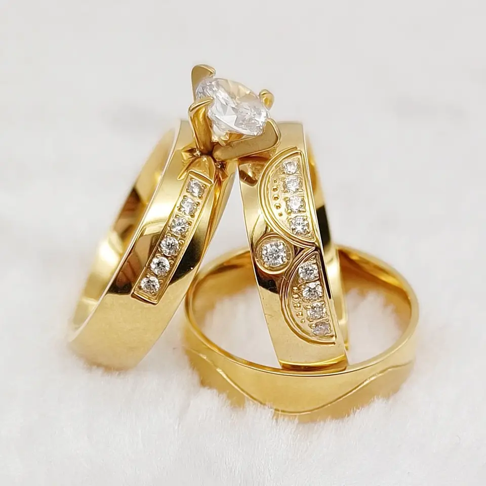 Luxusné 3ks svadobné prstene Spravené pre páry Dámske páni Ženy Koruna 24k Zlato Plnené módne šperky cz diamantový zásnubný prsteň