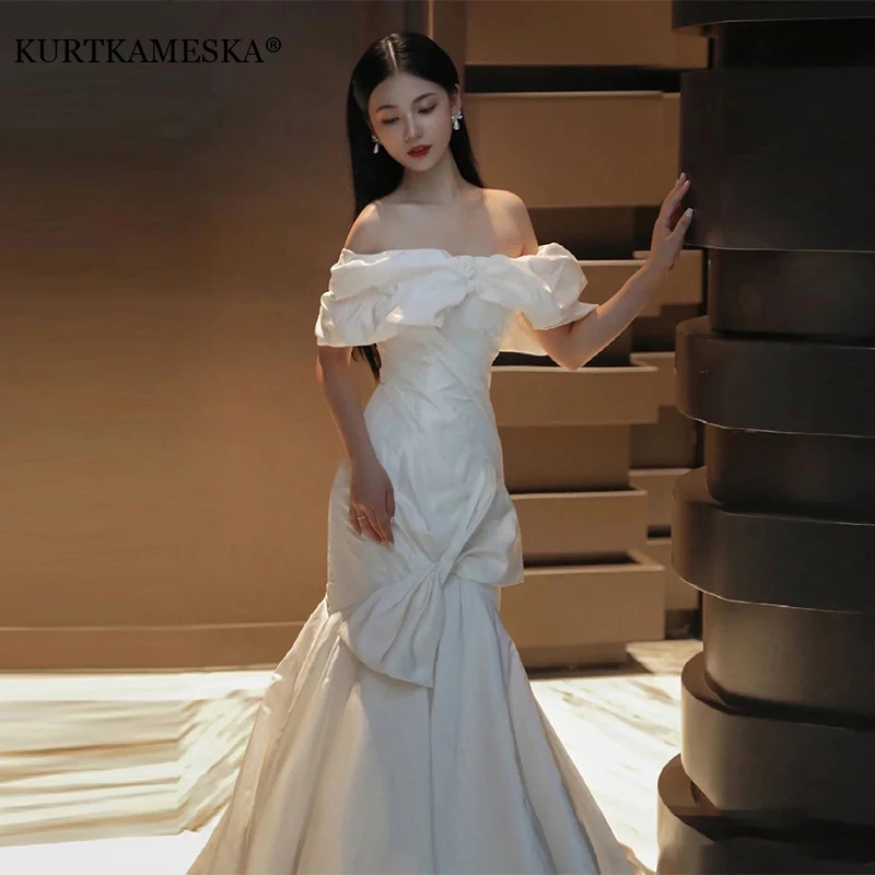 Luxusné biele satinweddingové krk na krk na krk maxi šaty pre nevestu Elegantné dlhé plesové večerné zábaly hosťov