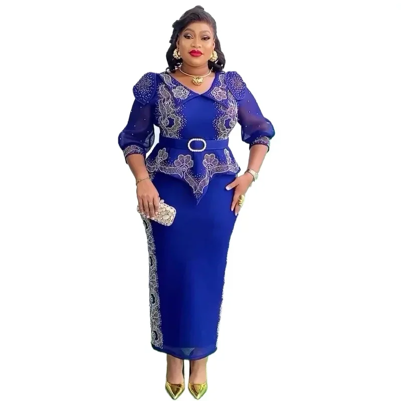 Luxusné diamanty Africké šaty pre ženy Bodycon Dashiki Ankara Africa oblečenie moslimské šaty Dubai Abaya Kaftan Večerné šaty