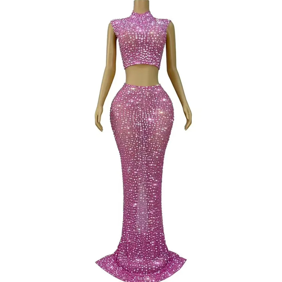 Luxusné elegantné čisto biele ružové večerné šaty Blingbling Silver Smienok set set svadobné červené koberce Predvádza šaty s fotoshoot
