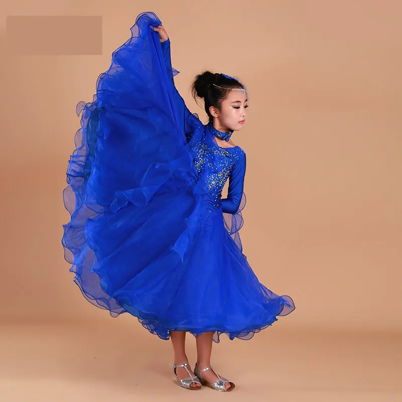 Luxusné kamienky Dievčatá výšivky kyvadlové kyvadlo Štandardné tanečné sály Dance šaty deti tango flamenco waltz tanečné šaty