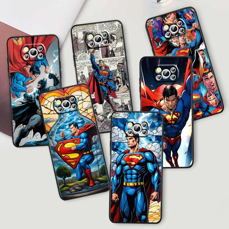 Luxusné komiksy S-Supermans Cool pre Xiaomi Mi Poco F5 F4 F3 X6 X5 X4 X3 M6 M5S M4 M3 C65 Pro GT NFC 5G Čierny kryt telefónu Puzdro