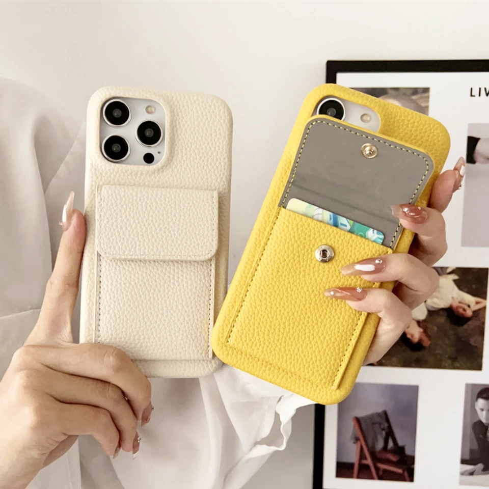 Luxusné kožené kožené karty držiteľ kariet pre iPhone 16 15 14 plus 13 12 pro Max 11 vreckových tašiek Soft Shock -nepremokavý farebný kryt