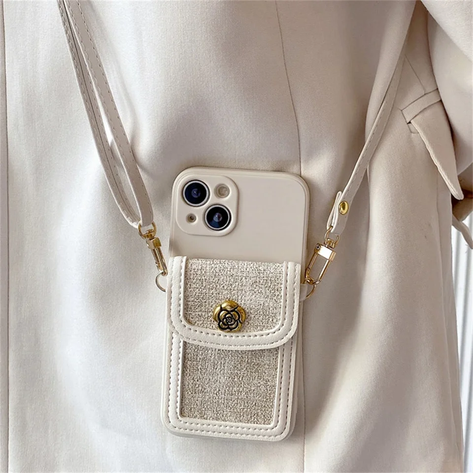 Luxusné kvetinové kože s kartami karta s kartami Crossbody Lanyard Strap Puzdat pre Xiaomi Redmi Note 13 Pro Plus 12 13C 12C 11 14T 14C Cover