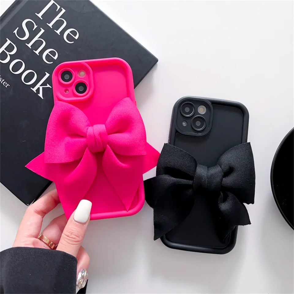 Luxusné kórejské roztomilé 3D pletené šošovky Ochrana Bowknot Simple Color Puzdro pre iPhone 15 14 13 12 11 Pro Max Cover Funda