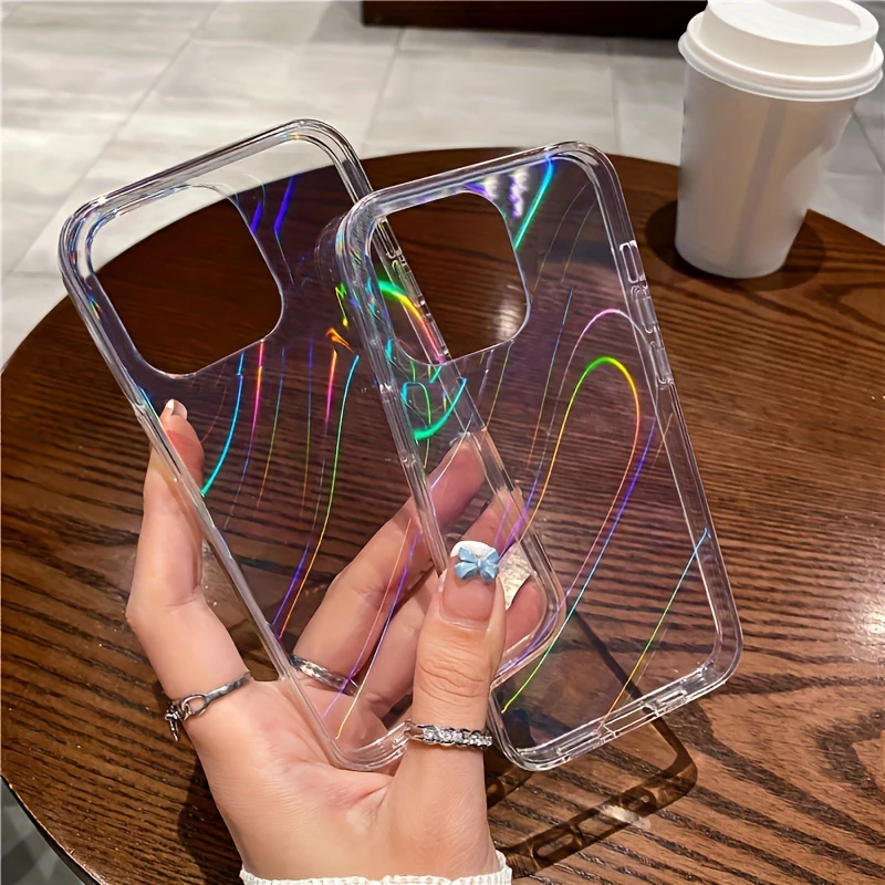 Luxusné laserové oslnené svetlo Transparentné puzdro pre iPhone 15 14 13 12 11 11 Pro Max Pasy telefónu pre iPhone 14 15 plus nárazový kryt