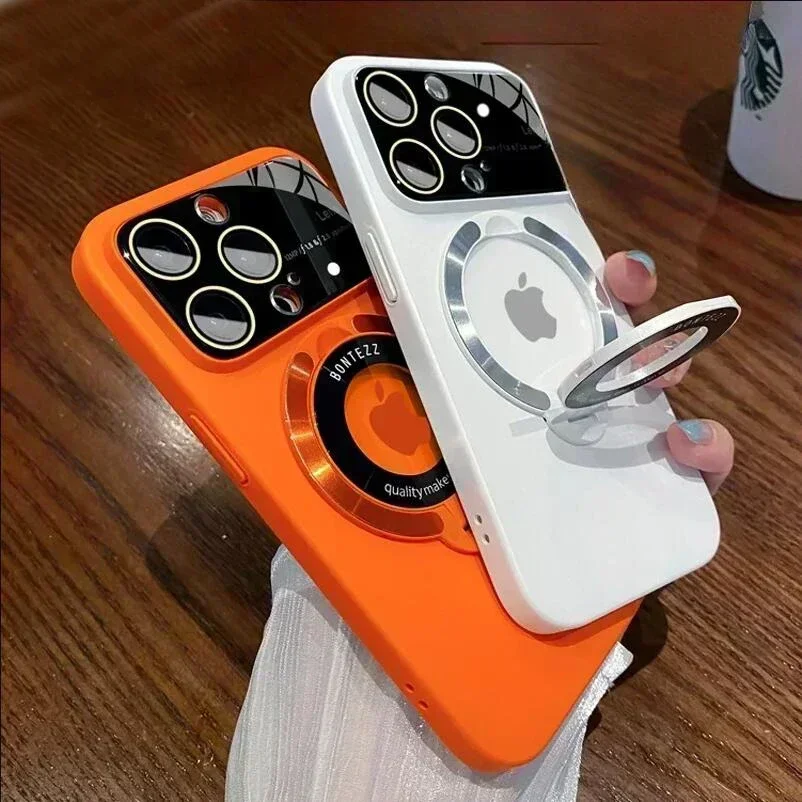 Luxusné matné puzdro na kruh pre iPhone 14 13 12 11 15 Pro Max Plus pre Magsafe Wireless nabíjanie na nabíjacích stojanoch Držiak skla skla skla