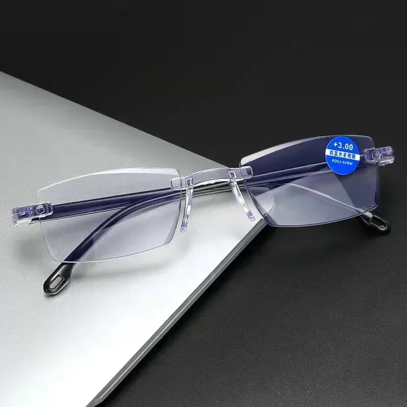 Luxusné modré svetlo blokujúce okuliare Čítanie Ženy Muži rezné rámové okuliare Presbyopia okuliarov HD