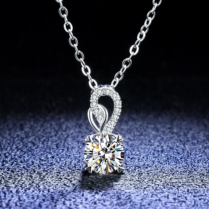 Luxusné PT950 Platinové náhrdelníky Šumivé 1 karát D farba Moissanit Diamond Prívesok Náhrdelník Svadobné šperky pre ženy