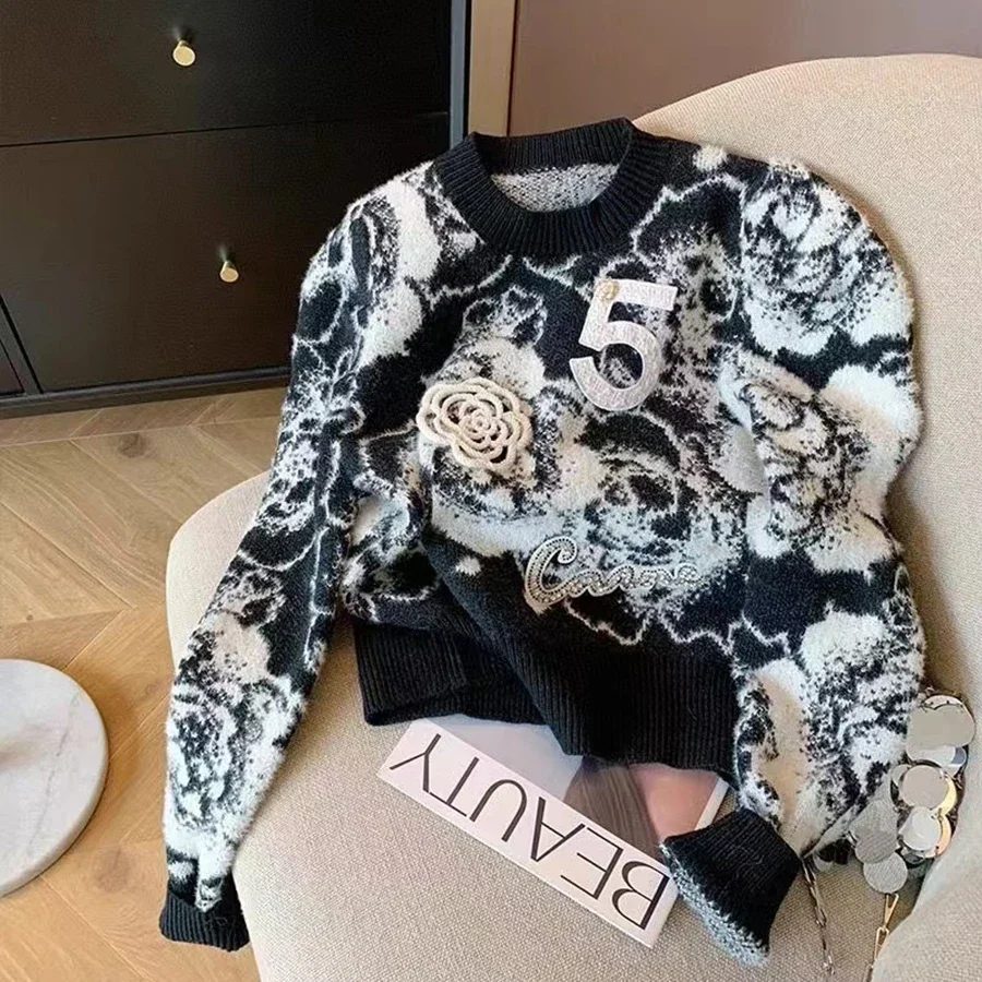 Luxusné s dlhým rukávom Jeseň zimná zimná značka Mardigan jumper topy