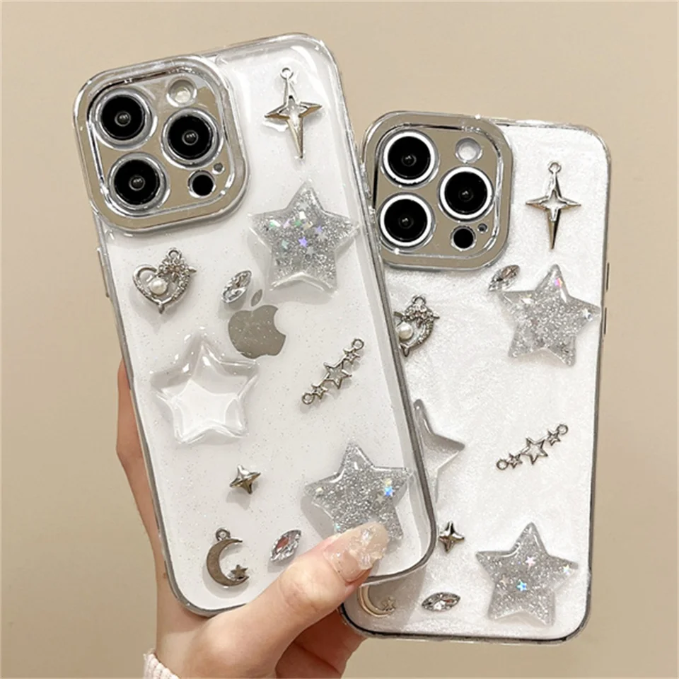 Luxusné silikónové lepidlo Kvapkanie Glitter Star Moon Telefón puzdro pre iPhone 16 15 14 plus 13 12 11 Pro Max