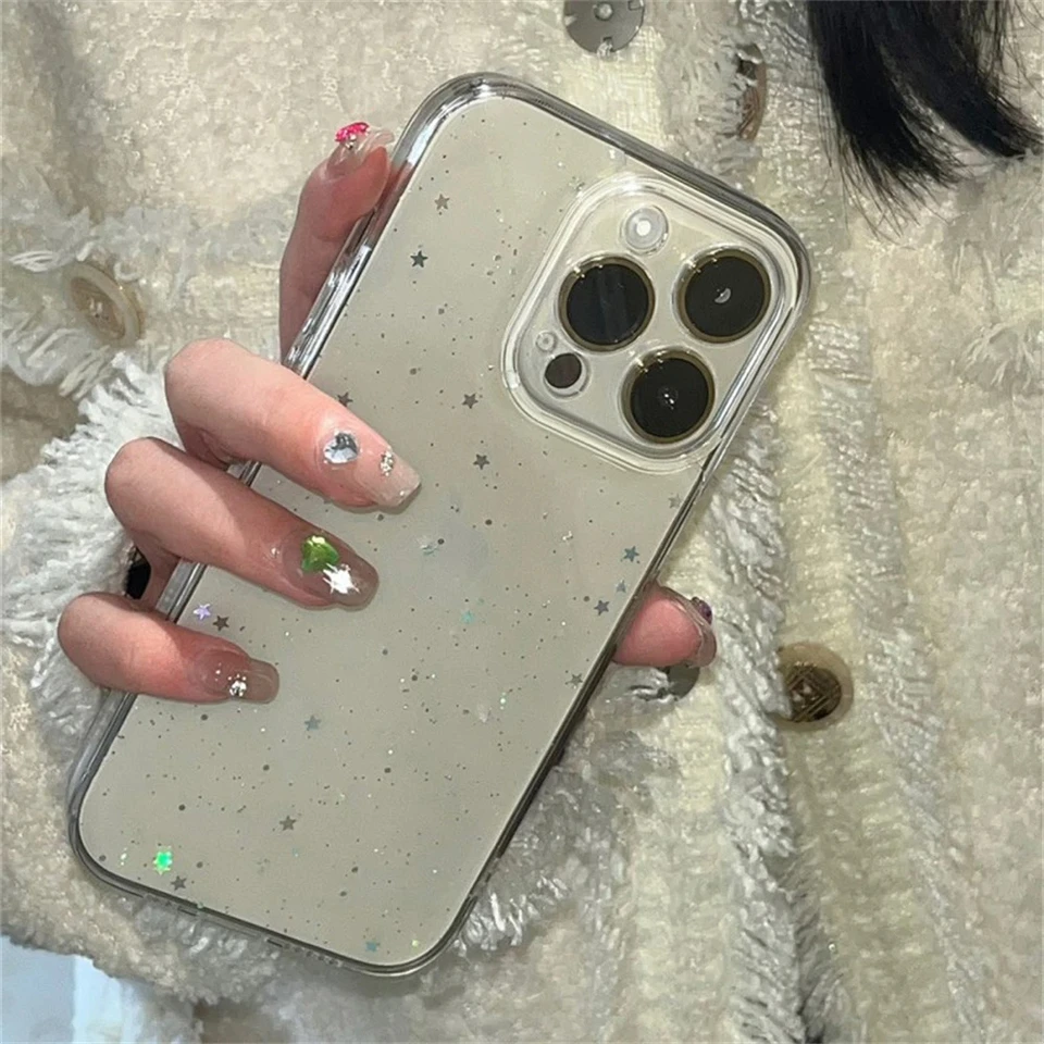 Luxusné trblietavé flitre pre hviezdne flitre pre priehľadné puzdro pre iPhone 11 12 13 14 15 16 Pro Max xr xs 7 8 plus plus blingový kryt bling