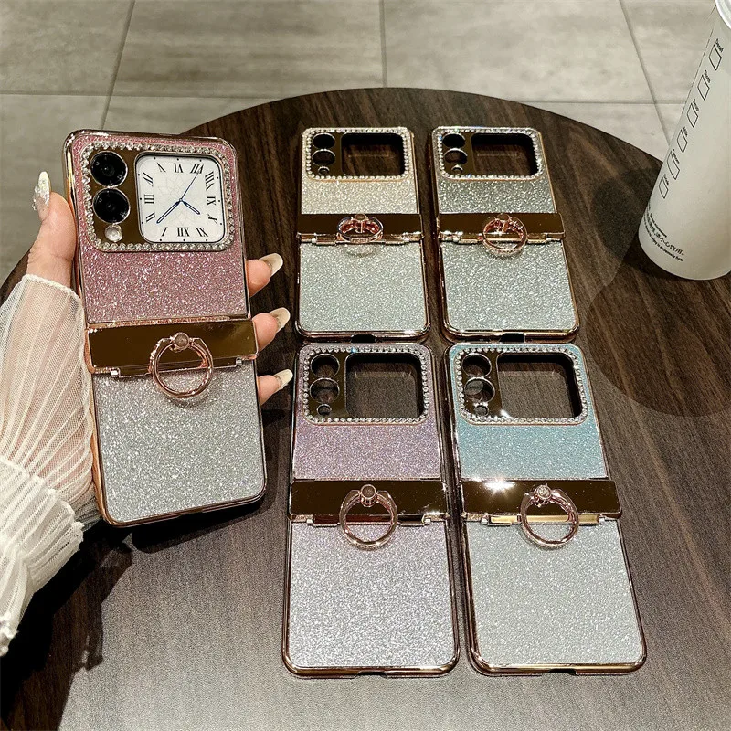 Luxusné trblietky Diamond telefón puzdro pre Huawei Nova Flip Ring Držiteľ stojan Gradient Plating bling tvrdý obal