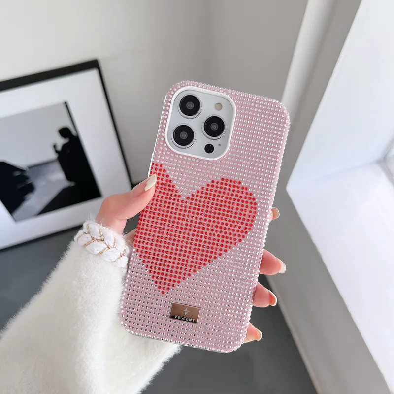 Luxusné trblietky Love Heart Diamond Pink Pase pre iPhone 15 Pro Max 12 13 14 Plus pre iPhone 14 Pro Fashion Back Cover